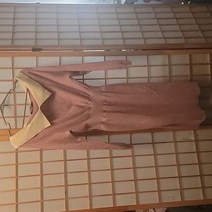 Dabuwawa long sleeve off-shoulder fitted pink dress with white collar Small S/M